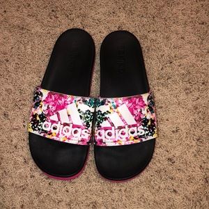 Multicolored adidas slides
